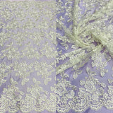 1 Yard Corded Bridal Lace Fabric Embroidered Elegant Mesh Dress 51" Width