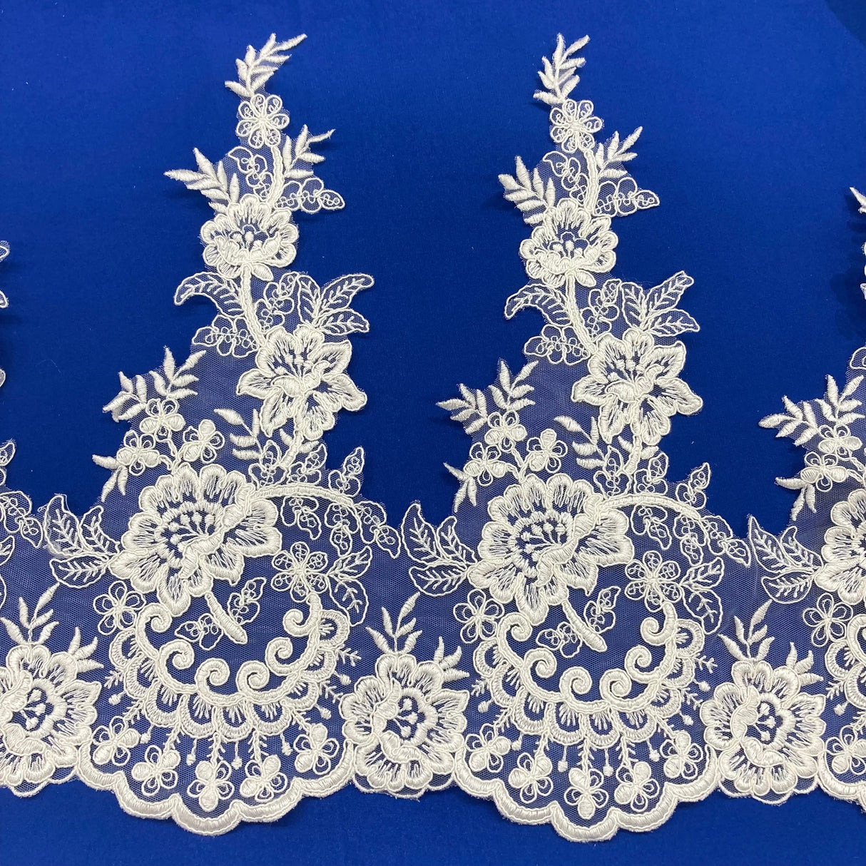 1 Yard Corded Lace Trimming Embroidered on 100% Polyester Net Mesh 15? Wide