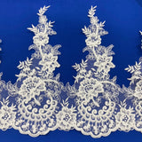 1 Yard Corded Lace Trimming Embroidered on 100% Polyester Net Mesh 15? Wide