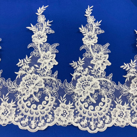 1 Yard Corded Lace Trimming Embroidered on 100% Polyester Net Mesh 15? Wide