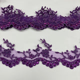 1 Yard Exquisite Beaded Corded Lace Trimming on Organza Net Mesh 3.25 Inch Width