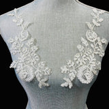 1 Pair Corded Floral Applique for Baptism, Christening, Communion Gowns 9" x 3" Each Side