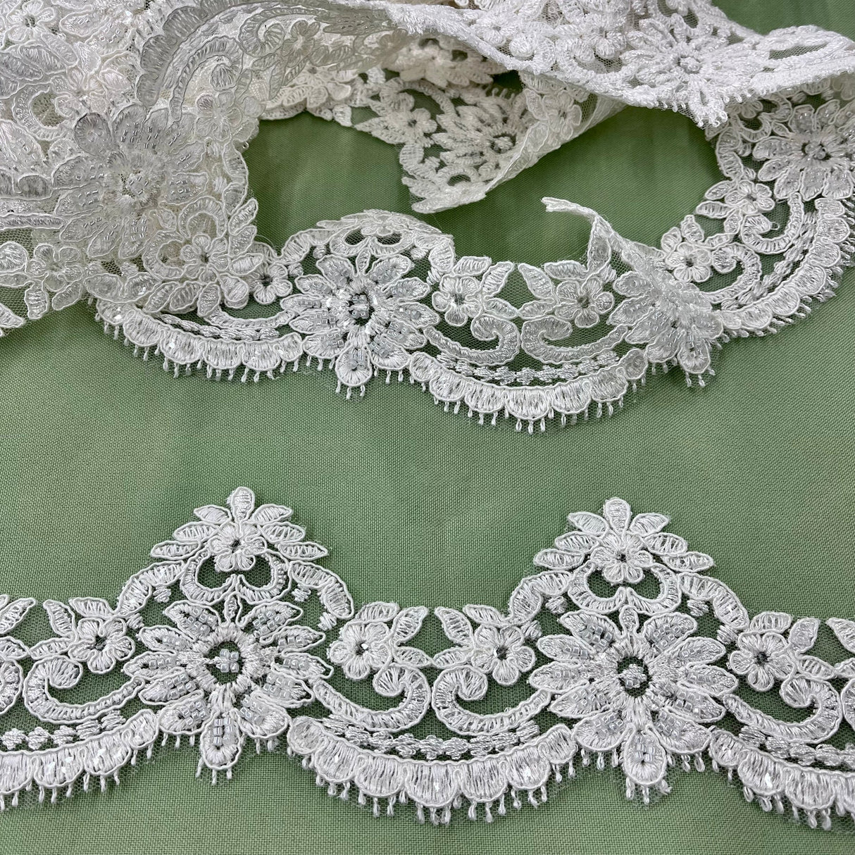 1 Yard Stunning Beaded Corded Lace Trimming Embroidered Polyester Net Mesh for Dresses 3 Inch Width