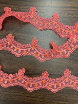 1 Yard Beaded Lace Trimming on Organza | 2.25" Wide | Decorative Beaded Trim for Bridal, Formalwear & Costumes