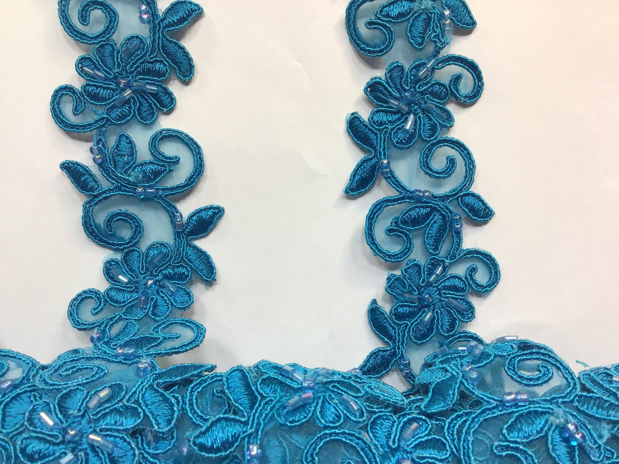 1 Yard Luxurious Beaded Corded Lace Trimming Embroidered Polyester Organza for Dresses 1.5 Inch Width