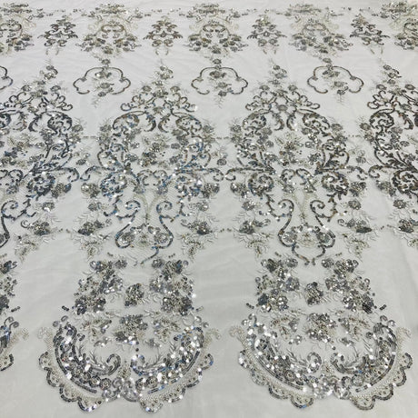 1 Yard Beaded Lace Fabric Embroidered on Polyester Net Mesh Lace, 52" Wide, Premium USA Quality GD 210907