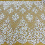 1 Yard Beaded & Corded Bridal Lace Fabric, Handcrafted Embroidered Polyester Net Mesh for Couture Wedding, Quinceanera & Evening Gowns 56" Wide