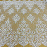 1 Yard Beaded & Corded Bridal Lace Fabric, Handcrafted Embroidered Polyester Net Mesh for Couture Wedding, Quinceanera & Evening Gowns 56" Wide