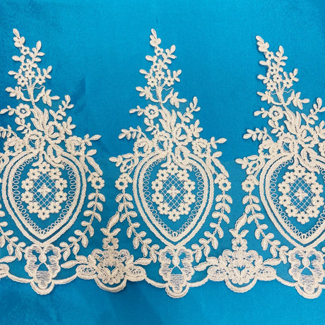 1 Yard Corded Lace Trimming Embroidered on 100% Polyester Net Mesh 13? Wide