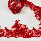 1 Yard Embroidered on 100% Polyester Organza 4.5? Wide Beaded & Corded Lace Trimming