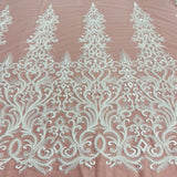 1 Yard Beaded Lace Fabric Embroidered with Fuzzy Thread & Sequins on Polyester Net Mesh for Bridal, Evening & Couture Gowns 49" Wide