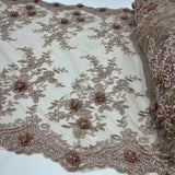 1 Yard 100% Polyester Net Mesh 21" Wide Beaded Double Sided 3D Floral Lace Trimming