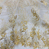 1 Yard Beaded Lace Fabric Embroidered on Polyester Net Mesh, Gold, 52" Width, Premium Lace Fabric for Dresses & Crafts