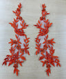 1 Pair Beaded Floral Lace Applique Embroidered on 100% Polyester Organza 10" x 2.5" Each Side