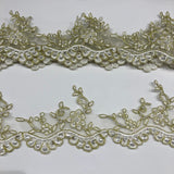 1 Yard Exquisite Beaded Corded Lace Trimming on Organza Net Mesh 3.25 Inch Width