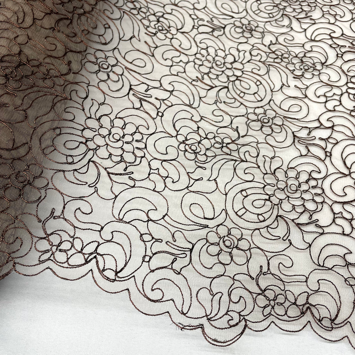 1 Yard Sky Blue Corded Bridal Lace Fabric Embroidered Polyester Net Mesh 53 Inch Width