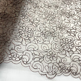 1 Yard Sky Blue Corded Bridal Lace Fabric Embroidered Polyester Net Mesh 53 Inch Width