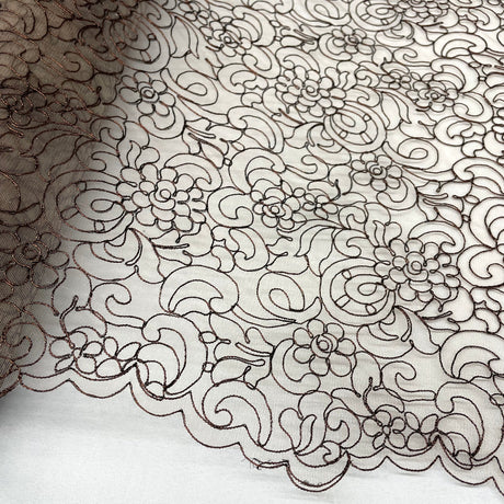 1 Yard Sky Blue Corded Bridal Lace Fabric Embroidered Polyester Net Mesh 53 Inch Width
