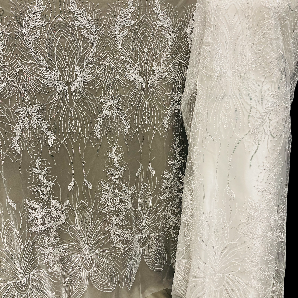 1 Yard Radiant Gold Beaded Lace Fabric Embroidered on Polyester Net Mesh 52 inch Width