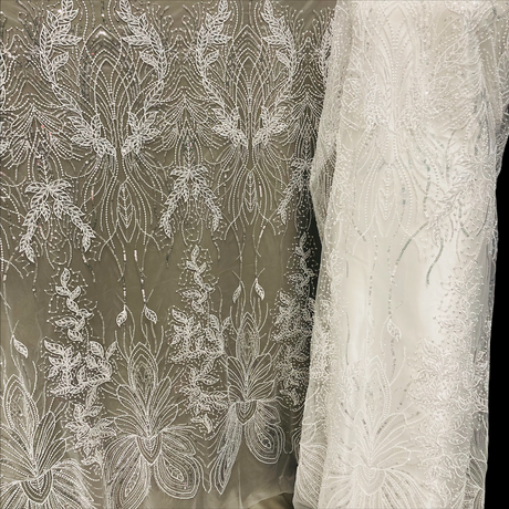 1 Yard Radiant Gold Beaded Lace Fabric Embroidered on Polyester Net Mesh 52 inch Width
