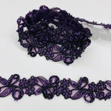 1 Yard Exquisite Beaded & Corded Lace Trimming Embroidered on 100% Polyester Organza for Bridal and Evening Dresses 1.5 Inch Width