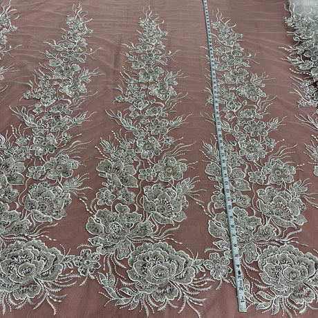 1 Yard Radiant Gold Beaded Lace Fabric Embroidered on Polyester Net Mesh 52 inch Width