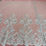 1 Yard Exquisite Beaded and Corded Bridal Lace Fabric Embroidered on Polyester Net Mesh 54" Width