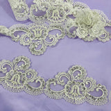 1 Yard Embroidered on 100% Polyester Net Mesh 4? Wide Beaded & Corded Lace Trimming