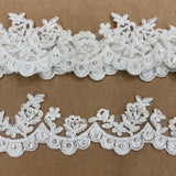 1 Yard Delicate Beaded and Corded Floral Lace Trim Embroidered on Soft Polyester Mesh for Dresses 2 Inch Width