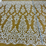 1 Yard Beaded Lace Fabric Embroidered on Polyester Net Mesh, 52" Wide Bridal & Evening Fabric