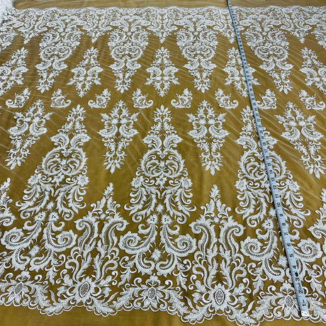 1 Yard Beaded Lace Fabric Embroidered on Polyester Net Mesh, 52" Wide Bridal & Evening Fabric