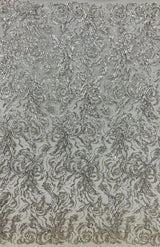 1 Yard Rose Gold Beaded & Sequined Embroidered Lace Fabric on Polyester Mesh, 54” Width,