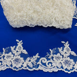 1 Yard 4? Wide Beaded & Corded Lace Trimming Embroidered on 100% Polyester Net Mesh