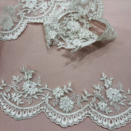 1 Yard Couture Corded Lace Trimming on Net Mesh for Dresses 3.75 Inch Width