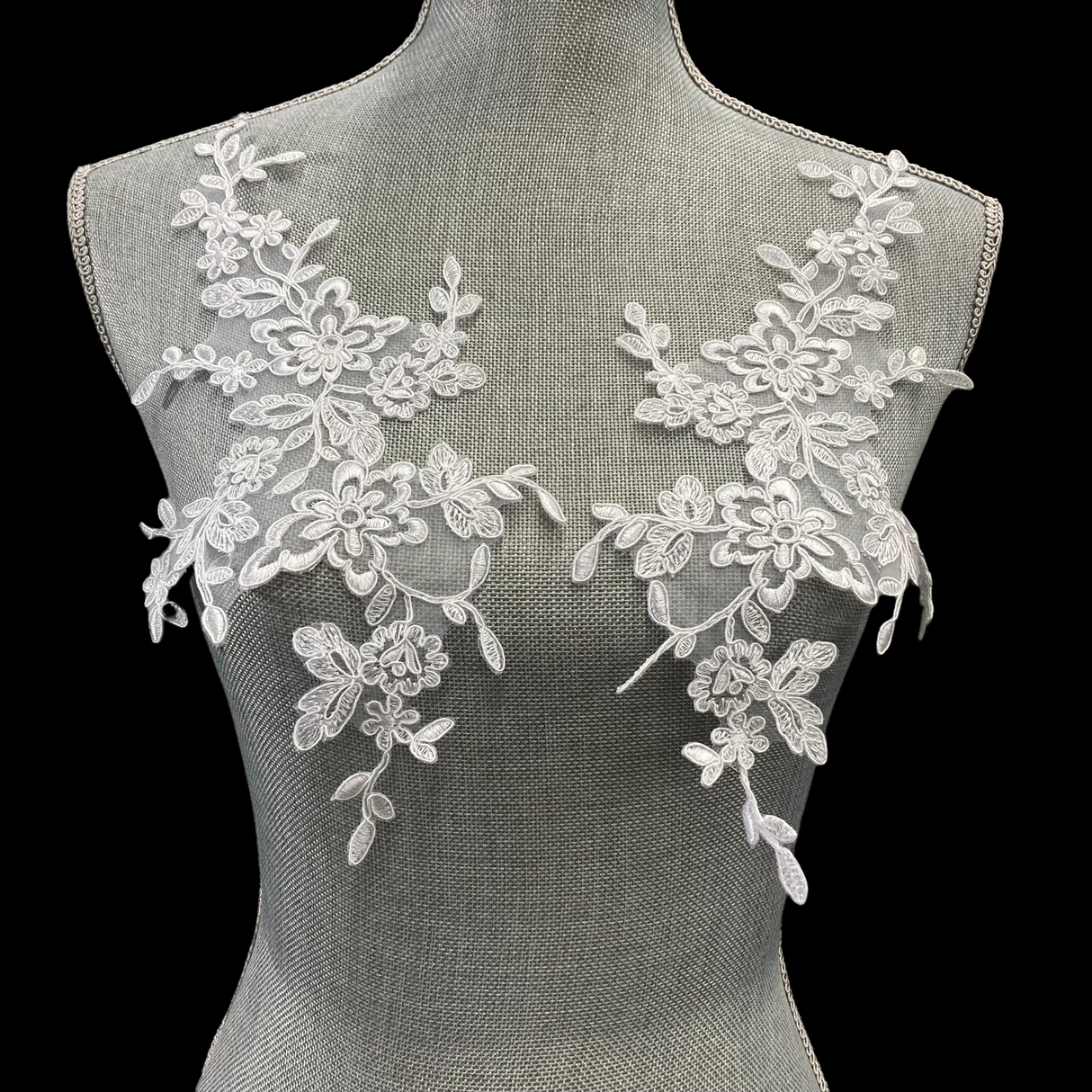 1 Pair Corded Floral Applique for Wedding, Christening & Flower Girl Dresses 13" x 6" Each Side