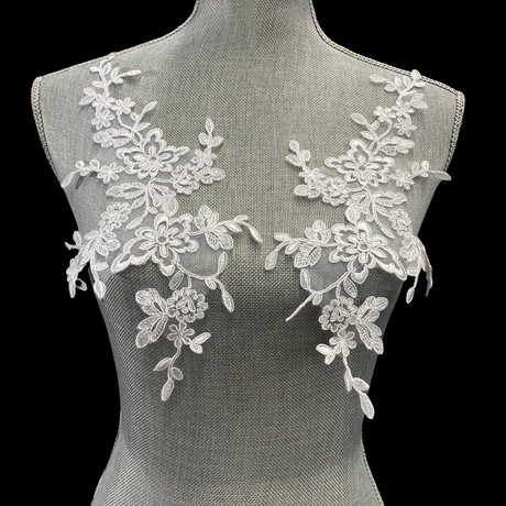 1 Pair Corded Floral Applique for Wedding, Christening & Flower Girl Dresses 13" x 6" Each Side
