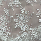 1 Yard Corded Bridal Lace Fabric Embroidered Net Mesh Sage Pink 53" Width