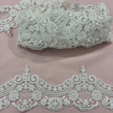 1 Yard 5? Wide Beaded & Corded Lace Trimming Embroidered on 100% Polyester Net Mesh