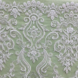 1 Yard Beaded & Sequined Lace Fabric on Polyester Net Mesh, 55" Wide Bridal & Evening Fabric