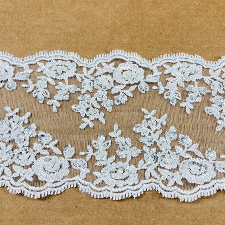 1 Yard Beaded Double Sided Lace Trimming Embroidered on 100% Polyester Net Mesh 5? Wide