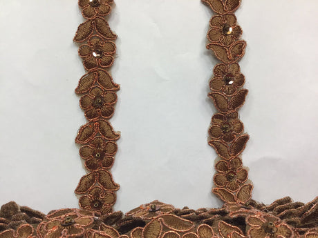 1 Yard Beaded & Corded Lace Trimming on Organza | 3/4" Wide | Decorative Couture Trim for Bridal, Quinceañera & Formalwear