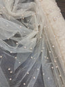 1 Yard Hunter Green Glitter Mesh Fabric with Scattered Pearls Stretch Soft Sparkle Net 60 Inch Width