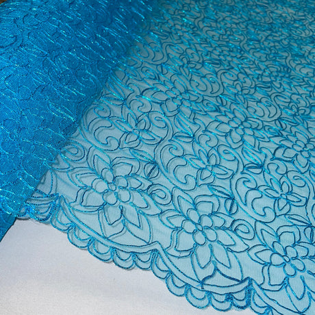 1 Yard Fuchsia Corded Bridal Lace Fabric Embroidered Polyester Net Mesh 54 Inch Width