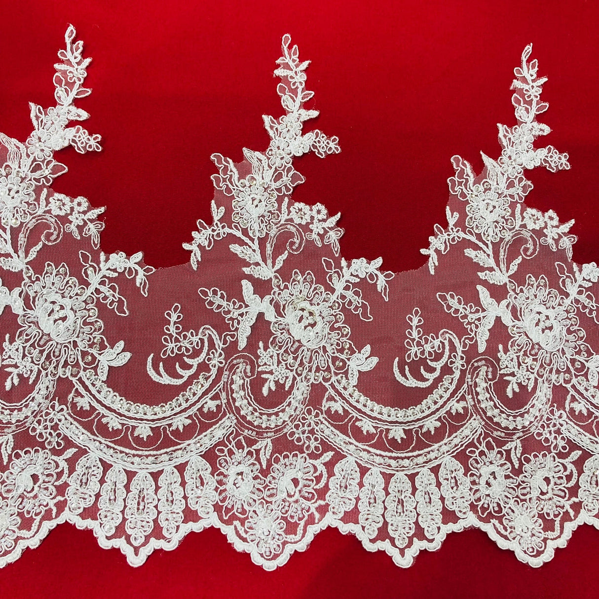 1 Yard Beaded & Corded Lace Trimming 100% Polyester Net Mesh 14" Wide