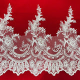 1 Yard Beaded & Corded Lace Trimming 100% Polyester Net Mesh 14" Wide