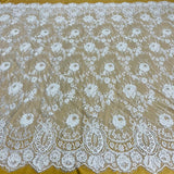 3 Yards Precut Beaded & Corded Chantilly Floral Lace Fabric Embroidered on Polyester Net Mesh 58" Wide