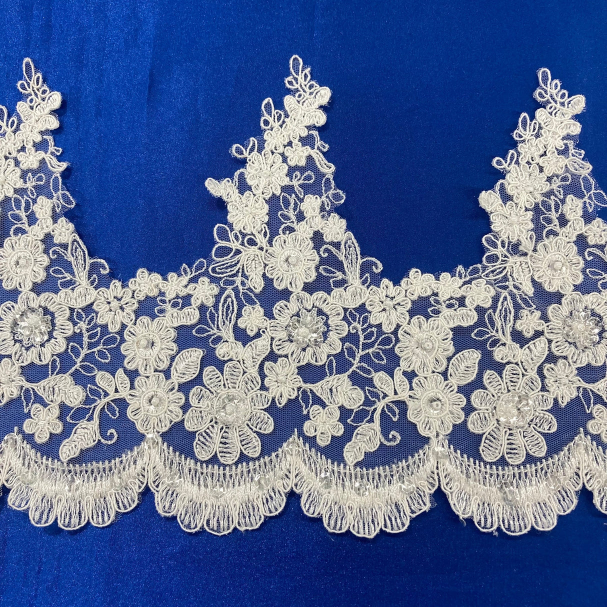 1 Yard Beaded & Corded Lace Trimming Embroidered on 100% Polyester Net Mesh 8? Wide