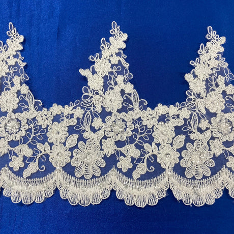 1 Yard Beaded & Corded Lace Trimming Embroidered on 100% Polyester Net Mesh 8? Wide