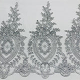 1 Yard Beaded & Corded Lace Trimming 13? Wide Embroidered on 100% Polyester Net Mesh
