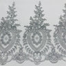 1 Yard Beaded & Corded Lace Trimming 13? Wide Embroidered on 100% Polyester Net Mesh